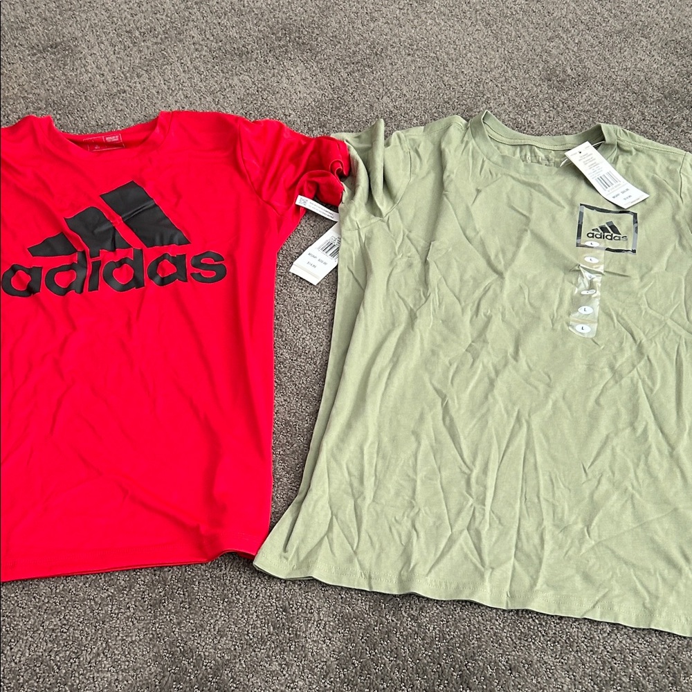 Adidas Kids large size Red and Olive Green Tees